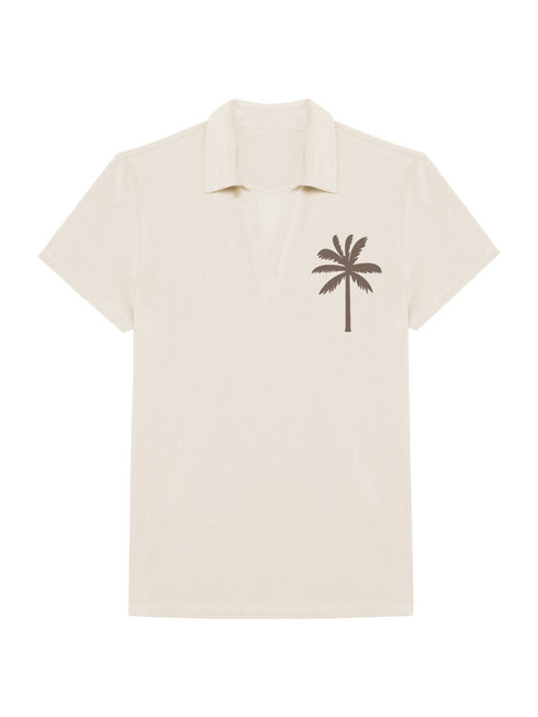 Badstof Shirt Palm Tree Mocca Velvet - Offwhite | NOTE- Levertijd 5-6 werkdagen